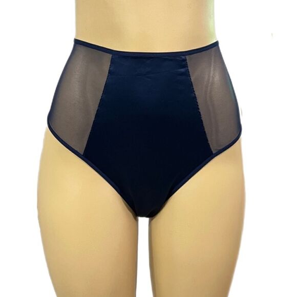 Victorias Secret LUXE Dragón Embroidered Satin Mesh Cheeky Panty Navy Large - Picture 3 of 4